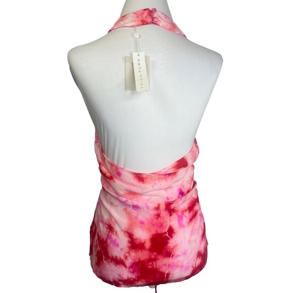 Trina Turk Silk Blouse NEW Water Color Tie Dye Ladies Size MED Halter Style - Picture 2 of 11